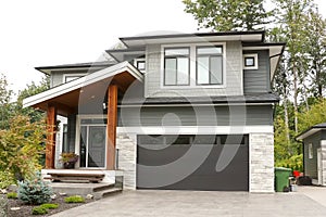 New Home Residence Exterior House Gray Siding