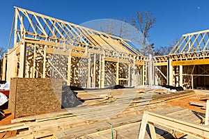 New home under construction during the framing process