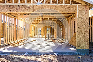 New Home Under Construction In Framing Stage