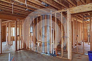 A new home under construction interior inside house frame