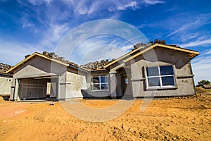 New Home Under Construction In Stucco Phase