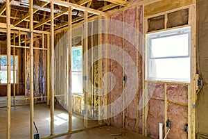 A new home was constructed with thermal fiberglass insulation mineral rock wool installed on wall