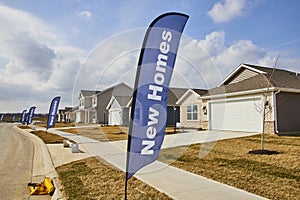 New Homes Banners in Suburban Development, Eye-Level View