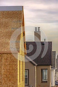 New homes in Daybreak Utah against cloudy sky