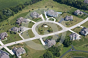 New Homes and Houses in a Suburb, Aerial View