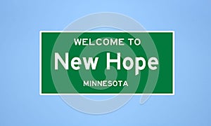 New Hope, Minnesota city limit sign. Town sign from the USA.