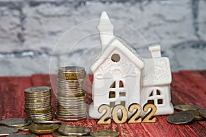A new house as a gift. Money for the holiday. Holiday New Year and Christmas 2022