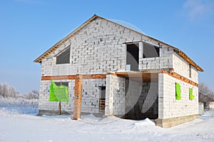 New House building from autoclaved aerated concrete blocks.