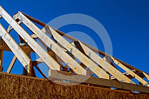 New house construction interior with exposed framing