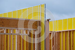 New house construction interior framing wood plank