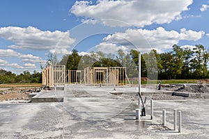 New house construction on slab foundation