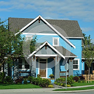 New House Home Exterior Bright Blue