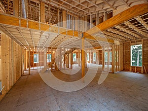 New house interior framing construction photo