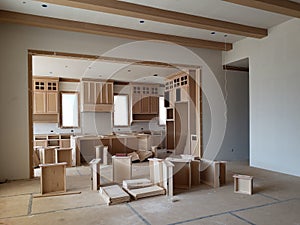 A new house kitchen living room under construction view