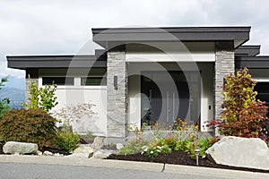 New House Modern Home Mansion Gray Rock Exterior Street Elevation