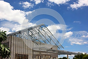 new house roof beams steel structure construction site