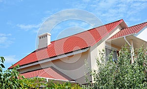 New house roofing construction with metal roof and waterproofing in problem roof areas exterior