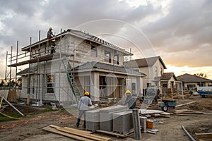Construction residential new house in progress at building site