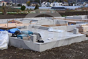 Foundation work of housing construction.