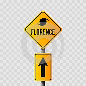 New hurricane-monster Florence and the road sign of Hurricane Florence, 3D-rendering. vector