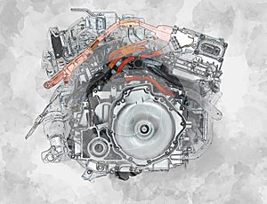 New hybrid Car Engine Art