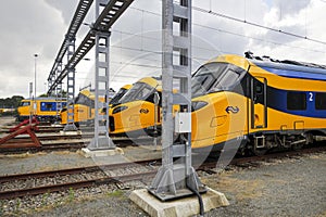 New icng intercity trains at storage yard in Amersfoort after testdrive