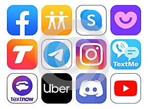 New icons of popular social media Apps such as: Facebook, Find My Friends, Badoo Dating, Skype, Telegram, Instagram, TextMe and