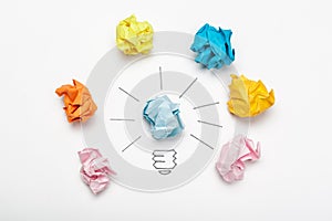 New Idea Concept. Colorful Crumpled Paper Balls