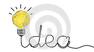 New idea concept. Crumpled paper as a lightbulb isolated on white background, vector illustration