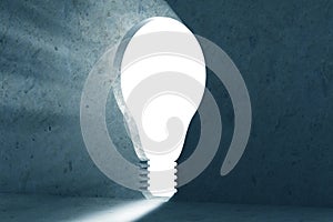 New idea concept with lightbulb shaped hole in the wall- 3d rendering