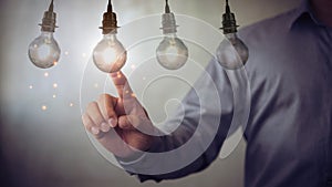 New idea creative idea.Concept of idea and innovation.Hand touch Light blub
