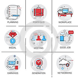 New Idea Generation Light Bulb Business Workplace Meeting Icon Set Earnings Cooperation Planning