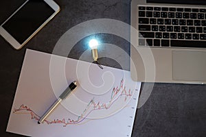 New idea of stock markets graph chart analysis concept