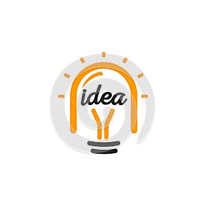 New idea symbol stylized vector lightbulbs icon, orange and black color logotype, isolated flat bright cartoon bulb