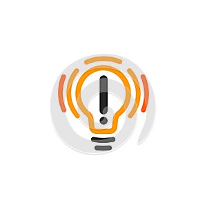 New idea symbol stylized vector lightbulbs icon, orange and black color logotype, isolated flat bright cartoon bulb