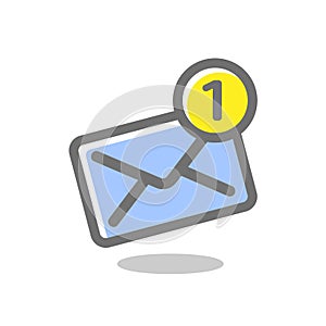 New incoming notification message. Mail envelope icon. Bright, colored vector illustration on a white background