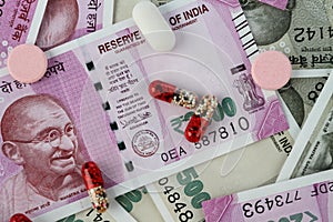 New Indian Rupee Bank Notes with Medicines / Pills