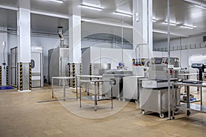 New interior of a packaging production line at a semi-finished factory