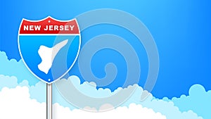 New Jersey map on road sign. Welcome to State of New Jersey. Vector illustration.