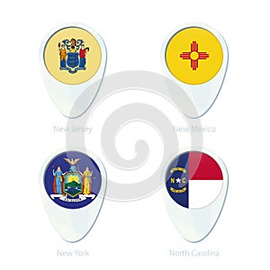 New Jersey, New Mexico, New York, North Carolina flag location map pin icon