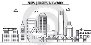 New Jersey, Newark architecture line skyline illustration. Linear vector cityscape with famous landmarks, city sights