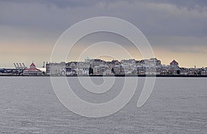 New Jersey panorama over Hudson river on a dramatic sky from New York City