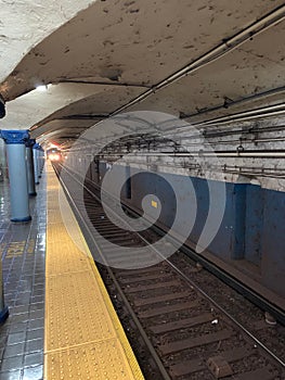 New Jersey Path train approaching in the tunnel