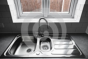 A kitchen sink in a new house