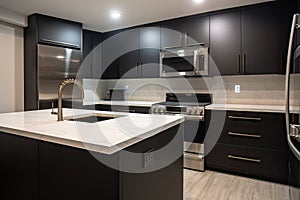 new kitchen with sleek, modern appliances and sleek countertops