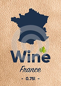 New label for a wine bottle with a map of the manufacturer France.