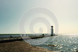 New Lachine waterfront park with a quay with Lighthouse