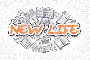 New Life - Cartoon Orange Word. Business Concept.
