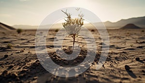 New life emerges in arid terrain, a tranquil sunrise scene generated by AI