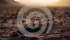New life emerges from seedling in arid summer landscape generated by AI
